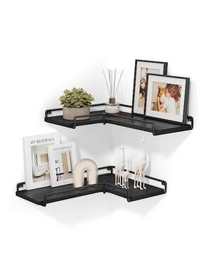 VASAGLE Black Corner Wall Shelves - Set of 2